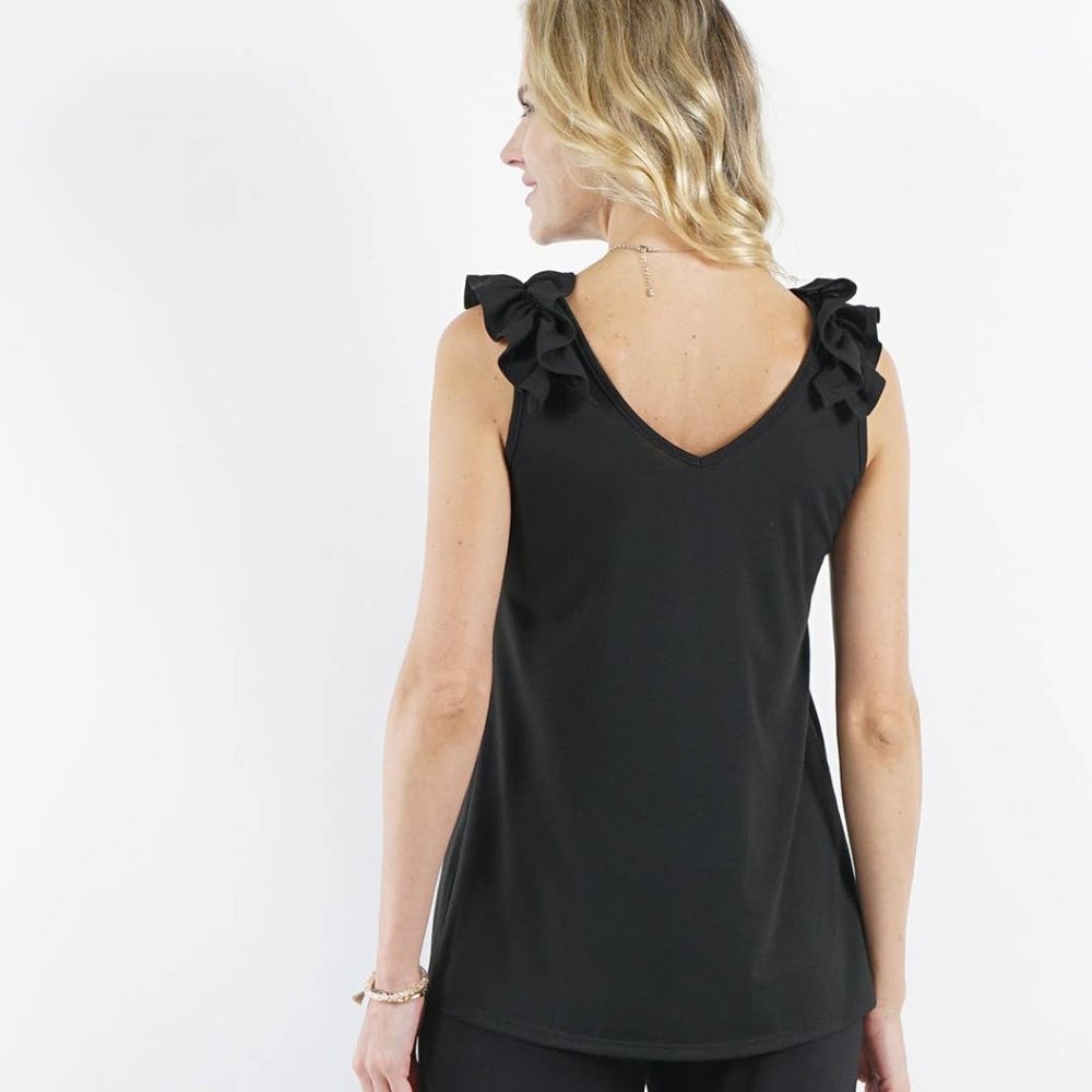 42 Pops Shoulder Ruffle Top-Black Coquette style - Picture 2 of 2